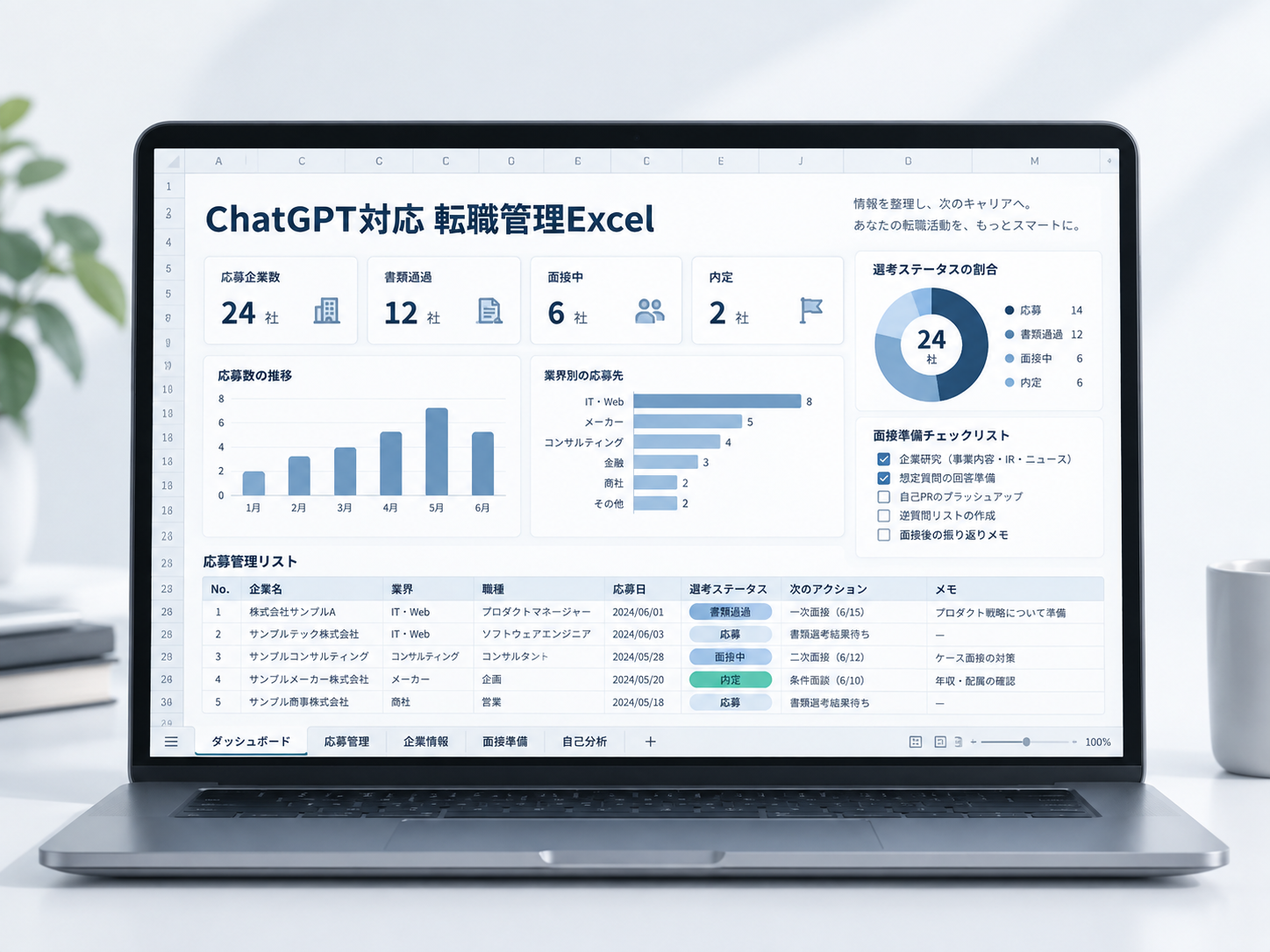 ChatGPT対応 転職管理Excel